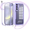Jrkvniv Cover per Samsung Galaxy S24 5G con Cordino,360 Gradi Trasparente Custodiacon con Protezione Schermo Integrata,Bumper Rugged Custodia con Regolabile Tracolla Corda Collana per 6.2-Viola