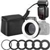 K&F CONCEPT TTL Macro Flash Ring Flashe Light Flasha Light Flash-Unit compatibile con Nikon DSLR GN 14 con anelli adattatori per luce ausiliaria AF