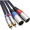 Tisino Doppio cavo da RCA a XLR, 2 RCA a 2 XLR Maschio HiFi Connessione audio stereo Cavo del microfono Cavo del percorso del cavo- 1M