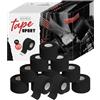 KAMBIA tape sportivo, 12 nastro sportivo, tape sportivo 3,8cm x 10m, nastro calcio. Colore nero