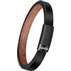 LEAFIA Bracciale Pelle Uomo - Braccialetto in Pelle con Chiusura Magnetica Fermaglio Nero Acciaio Inox Opaco e Lucido, Regali per Papà Mariti Fidanzati Figli