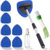 ACOMTUO Kit Pulizia Auto, con 6 Cuscinetti Riutilizzabili e Lavabili e Flacone Spray, Spazzola Doppia Testa, Spazzola Lavaggio Auto in Microfibra con Manico Lungo, 180° Maniglia Girevole