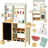 Nene Toys Negozio in Legno per Bambini - Bancarella/Stand Mercato Tutto-in-Uno con Registratore di Cassa, Bilancia, Lavagna, Asta Appendino - Lato Cucina con Forno - Giocattolo Educativo 3-7 Anni