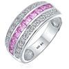 Bling Jewelry Anello di nozze a fascia larga con dichiarazione a 3 file in stile Art Déco con simulato tormalina rosa AAA cubic zirconia, taglio princess, incastonatura a canale, per donne, in argento sterling