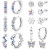 Diamday 7 Paia Anallergici Orecchini 316L Acciaio Inox Set Flat Back Stud con Cuore, Hoop, CZ, Stella, Fiore, Cartilagine, Tragus Piercing Rosa Multicolor