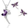Crystalline Azuria Donna 18ct Placcato Oro Bianco Fata Tinkerbell Violetto Cristalli di Zirconi Parure Collana con Ciondolo 45 cm Orecchini a Lobo
