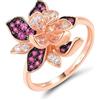 Santuzza Anello in argento Sterling 925 con rosa zaffiro creato rubino e zirconia cubica fiore di ibisco, Gemma