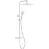 Rainsworth Sistema doccia con termostato cromato, 30 x 30 cm, quadrato, in acciaio inox, set completo, 3 tipi di getto, soffione doccia a pioggia con rubinetto, asta doccia 92-126 cm