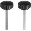 QUARKZMAN 2pcs Manopole A Coste M6 x 60mm Metrico 304 Acciaio Inossidabile Filettatura Maschio Tipo Avvita 30mm Testa Rotonda Plastica Manopola Filettata Perno Manovella Nero