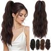 Elailite Extension Coda Capelli Ricci Mossi Coda Finta di Cavallo con Pinza Clip Ponytail 45cm + Rosso Bruno
