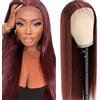 Evaxilc 30 Inch Straight Glueless Wig capelli umani Real Human Hair Parrucca vera 5x5 Lace Front Human Hair Wig Reddish Brown 150% Density Pre Plucked Natural Hairline Parrucca donna vera