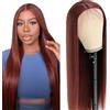 Evaxilc 34 Inch Straight Glueless Wig capelli umani Real Human Hair Parrucca vera 5x5 Lace Front Human Hair Wig Reddish Brown 150% Density Pre Plucked Natural Hairline Parrucca donna vera