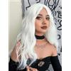 PORSMEER Parrucca da donna, parrucca bianca lunga con ricci ondulati per donne, costume di Halloween da elfo o strega, capelli sintetici dall'aspetto naturale per cosplay di anime