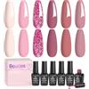 beetles Gel Polish Beetles - Set di 6 smalti in gel UV, per manicure, colore rosa, classico nude, rosa glitterato, pastello, LED, nail art, regalo per donne principianti, nail art