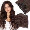 Elailite Extension Capelli Clip in Hair Extensions Ondulate Marrone Scuro/Castano Scuro, 6 Fasce Separate Colorate 55cm Capelli Mossi Sintetici 150g