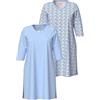 Ulla Popken Camicie da Notte in Confezione Doppia con Scollo a V e Maniche Lunghe Azzurro 42+ 834318719-42+