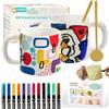 EVIEUN Set per Pittura Su Ceramica,Bianco Tazze Kit Ceramica Fai Da Te, Include 2 Tazze 350ML, 12 Pennarelli e 2 Cucchiai,Kit Fai Fa Te Creativo Adulti