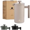 Groenenberg French Press Earth 600ml (3 Tazze) l Caffettiera francese in acciaio inox l Caffettiera pistone con filtri di ricambio e funzione termica