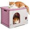 PETCUTE Casetta per Gatti in Plastica per Esterni,per Interni ed Esterni,Impilabile,Cuccia Cane Esterno,Isolata,Impermeabile,Rifugio Resistente all'Acqua,per Gatti Selvatici,Rosso Rosa