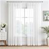 EMEMA Tende con nastro arricciato, trasparenti, in tinta unita, trasparente, in voile, per soggiorno, camera da letto, set da 2 pezzi, 225 x 140 cm (A x L), colore bianco