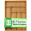 SIDORENKO Loco Bird Portaposate per cassetti in bambù, 6 scomparti - 25,5 x 35,5 x 5 cm Portaposate per cassetti regolabile - Organizer per posate Cucina Legno - Inserto per cassetto Cucina - Taglierine