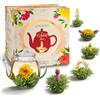 Creano Set Regalo Fiori di Tè - FLOWER DESIGN - Tè Fiorito Raccolta Primaverile con Teiera in Vetro da 500 ml & 6x Tè Bianco - Regalo per San Valentino, Festa della Mamma