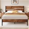 VECELO Telaio letto 140 x 200 cm con rete a doghe, letto matrimoniale in metallo con testa in legno spessa, letto moderno per ragazzi e adulti, colore marrone