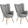 MEUBLE COSY Set di 2 Poltrona Imbottita Scandinavia Sedia da Salotto con Braccioli Poltroncina Relax in Tessuto con Schienale Alto Gambe in Legno per Camera da Letto Soggiorno, Grigio, 66x64x106cm