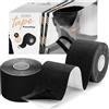 KAMBIA tape kinesiologico, 2 nastro kinesiologico, tape kinesiologico 5cm x 5m, nastro kinesiologico professionale. Colore nero.