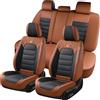 FLORICH Coprisedili per Auto Set Completo 5 Pezzi Coprisedili Anteriori e Posteriori in Pelle Universale Coprisedili Impermeabili per Auto Berlina, SUV, Camion (Completo, Nero&Marrone