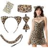 Ayucanpeng Costume leopardato da donna,Set di 6 pezzi di costume da leopardi,fascia, coda, papillon, 2 adesivi leopardati, bracciali,per Una Festa di Carnevale