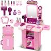 deAO Postazione Trucco Bambina Giocattolo, 2 in 1 Set Parrucchiera Bambina und Valigia con Musica, Luce Salon Bambini Trucco Set per Ragazze Giochi Bambini Da 3 Anni