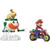 Hot Wheels - Set 2 veicoli Super Mario Galaxy, due personaggi dal film con Mario su una motocicletta e l'esclusivo Bowser Jr. nella sua auto da clown in scala 1:64, JMG35