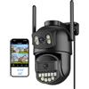 Reobiux Telecamera Wi-Fi Esterno,Doppio Obiettivo 6MP,2.4/5Ghz,Videocamera Sorveglianza,Ethernet,360°PTZ,Visione Notturna,Audio Bidirezionale,Rilevamento Persone,Cavo per patii/giardini/garage,IP66