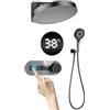 QREZAA Colonna Doccia Termostatico Incasso Set Doccia Display Digitale Montaggio a Parete, Kit Doccia Termostatica Incasso con Soffione Doccia a Pioggia Rotondo da 32cm e Doccetta a 3 Modalità, Grigio