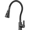 Hurran Rubinetto da Cucina Con 3 Modalità di Spruzzo, Beccuccio Girevole A 360°, Tubo in Silicone, Miscelatore Monocomando in Acciaio Inox, Nero Opaco