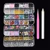Tastetreasure Kit di strass e ciondoli per nail art, 3000 pezzi, 4 scatole, 48 griglie 3D, fiori, frutta, animali e gemme colorate, set con pinzette e penna a cera, cristalli AB, perline a forma di