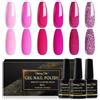 Shining She Smalto Semipermanente Unghie 6 Colori Rosso, Rosa Chiaro Rosa Brillante Glitter Soak-Off UV, per Novizia Nail Art DIY, 8ml