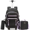 HTgroce Zaino Scuola Elementare Trolley, 3 Set Zaini Media Scuola Trolley Sacchetti per Snack Astuccio Bambina