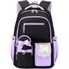 Amythe Zaino per Ragazze Scuola Elementare e Media - Zaino Scuola Grande 30L per Porta PC 15.6, Zaini Casual Impermeabile per Adolescenti 10-18 Anni - Adatto a Carrelli -Viola
