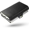 I-CLIP MAX Original Portafoglio Uomo Slim Banconote, Mini Wallet fino a 16 Carte e 30 Banconote, Portafoglio leggero e versatile, Pelle Martellata Nero, Telaio Argento