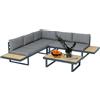 EasyComfort Set da Giardino 4 Pezzi in Alluminio con 2 Divanetti, Poltrona Angolare e Tavolino da Caffè, Grigio e Teak