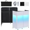 Kokorona Cabina DJ portatile 108 x 51 x 115 cm con doppio angolo superiore, cabina facciata DJ con foro per cavi, supporto da tavolo DJ con striscia luminosa e telecomando, telaio in metallo + scrims