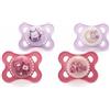 MAM Ciucci originali per il giorno e la notte, 0-6 mesi, confezione da 4, include 2 ciucci che si illuminano al buio, design ortodontico, accessori per bambini, rosa (vari motivi)