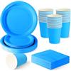 ZblPyro Set Stoviglie per Feste Azzurro (30 Ospiti), con Piatti carta Rotondi 23cm e 18cm, Bicchieri di carta, Tovaglioli, Per Feste Asilo e Bambini