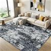 DEFYNEE Tappeto da soggiorno, 240 x 300 cm, antiscivolo, a pelo corto, design astratto, lavabile, per camera da letto e ufficio, colore nero