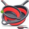 Walfos Scolapasta pieghevole in silicone, set di 2 colini da cucina salvaspazio da 1,5 litri, senza BPA e lavabile in lavastoviglie, per pasta, verdure, frutta (rosso)