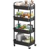 Sywhitta - Carrello in plastica a 4 scomparti, multifunzionale, per ufficio, soggiorno, cucina, contenitore mobile con ruote, colore nero