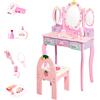 MAGIC SELECT Toeletta per Bambini in Legno con Sgabello e Cassetti. Tavolo da Trucco per Bambine con Specchio Pieghevole e Accessori. Set da Trucco con Sedia per Bambina +3 Anni, Regalo Perfetto per Compleanno.