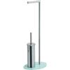 Gedy Golia Piantana Portarotolo e Scopino Bagno WC con Ciuffo in Setole Nere in Nylon, Realizzata in Metallo e Base Ovale in Vetro Bianco, Dimensioni L 20 x P 28 x H 71,8 cm Peso 1,63 kg